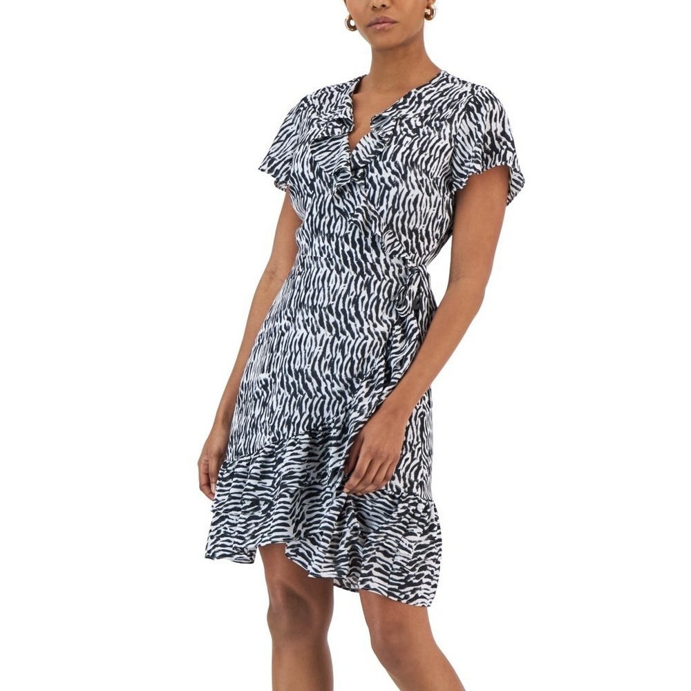 $100 NWOT INC INTERNATIONL CONCEPTS short sleeve wrap dress XL black white zebra